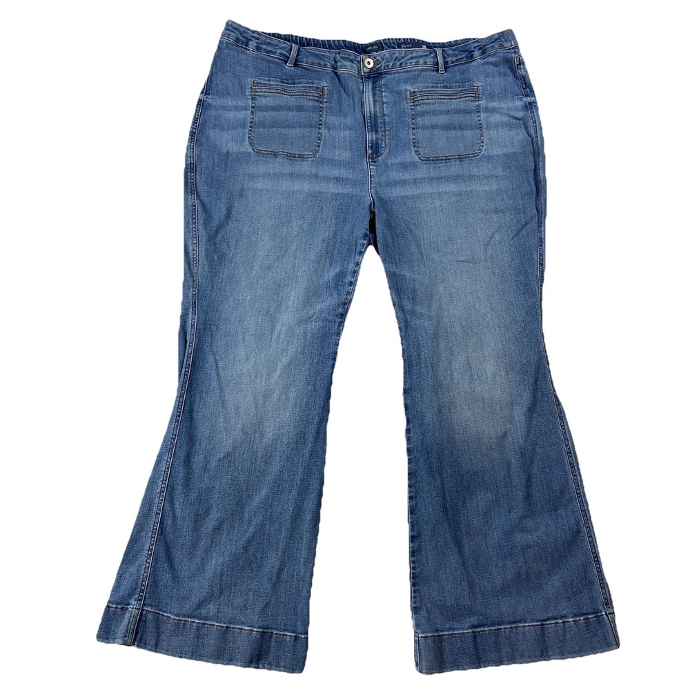 J Jill Denim High Rise Flare Jeans Blue Medium Wash Womens Plus 28 Stretch Comfy